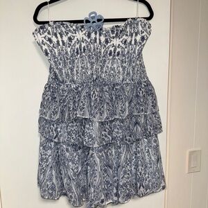 Fashion Nova Blue and White Strapless Dress